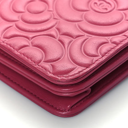 Chanel Lambskin Camellia Embossed Wallet On Chain WOC Fuchsia 10 of 10