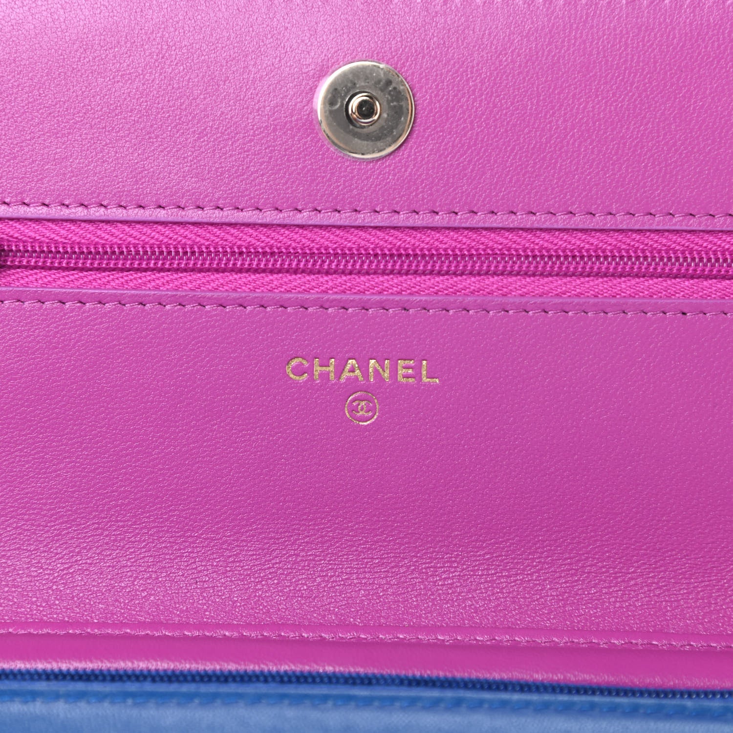 Chanel Lambskin Quilted Wallet On Chain WOC Dark Blue Pink 6 of 13