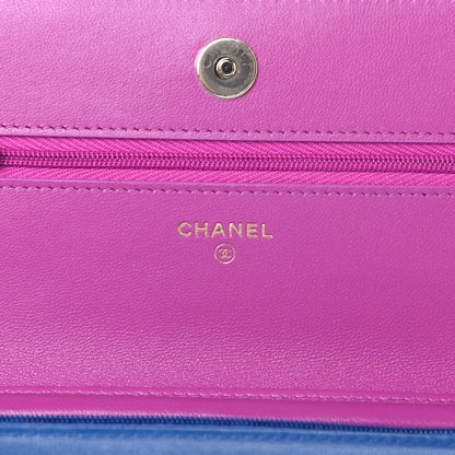 Chanel Lambskin Quilted Wallet On Chain WOC Dark Blue Pink 6 of 13