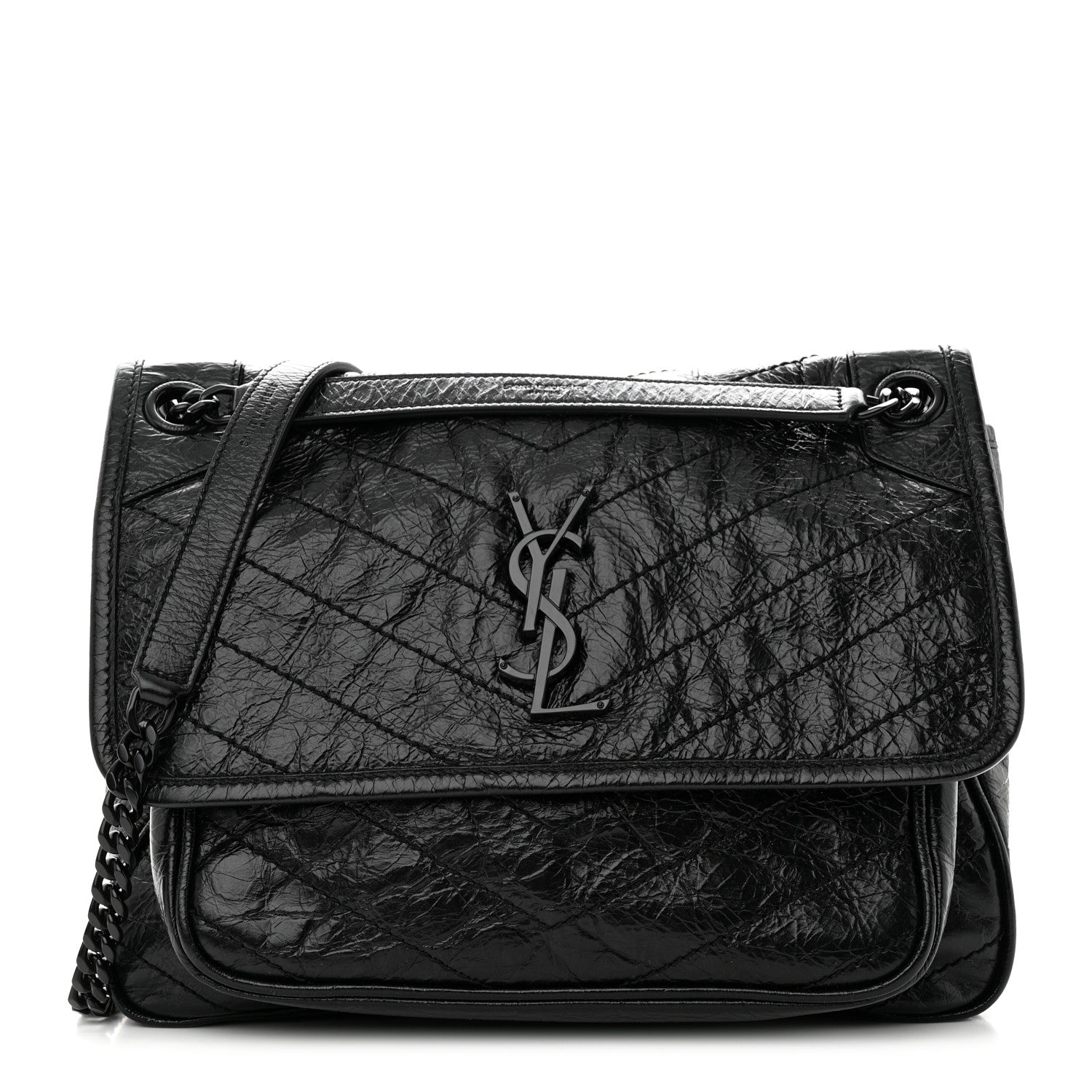 Saint Laurent Crinkled Calfskin Matelasse Monogram Medium Niki Chain Satchel Black 1 of 10