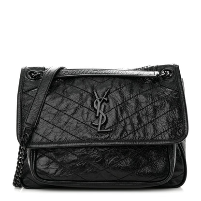 Saint Laurent Crinkled Calfskin Matelasse Monogram Medium Niki Chain Satchel Black 1 of 10