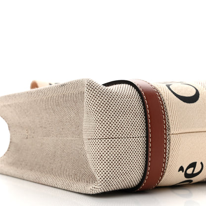 Chloe Cotton Calfskin Small Woody Ribbon Tote With Strap White Brown 9 of 10