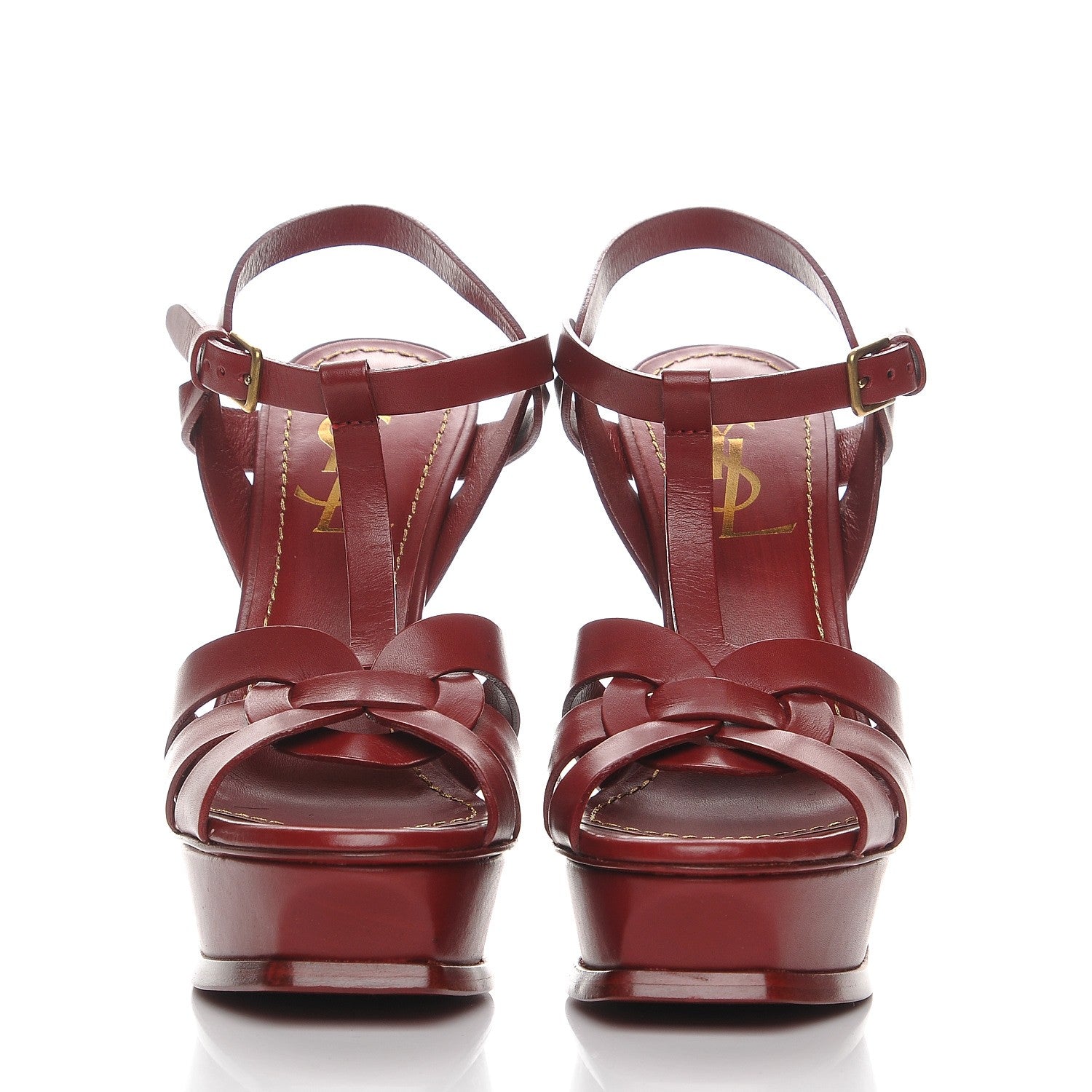 Saint Laurent Calfskin Tribute 105 Platform Sandals 35.5 Deep Red 2 of 6