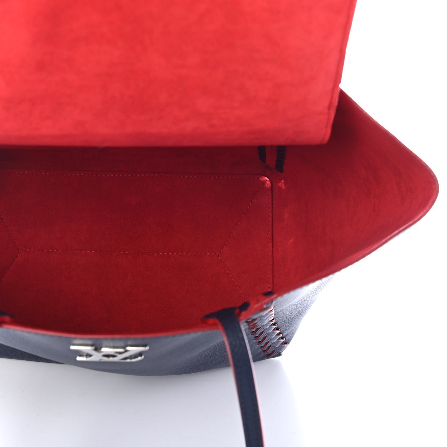 Calfskin Braided Lockme Cabas Marine Rouge