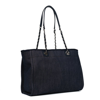 Chanel Denim Small Deauville Tote Dark Blue 3 of 7