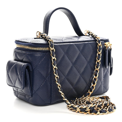 Chanel Caviar Quilted Polly Pocket East West Top Vanity With Chain Navy 2 of 11