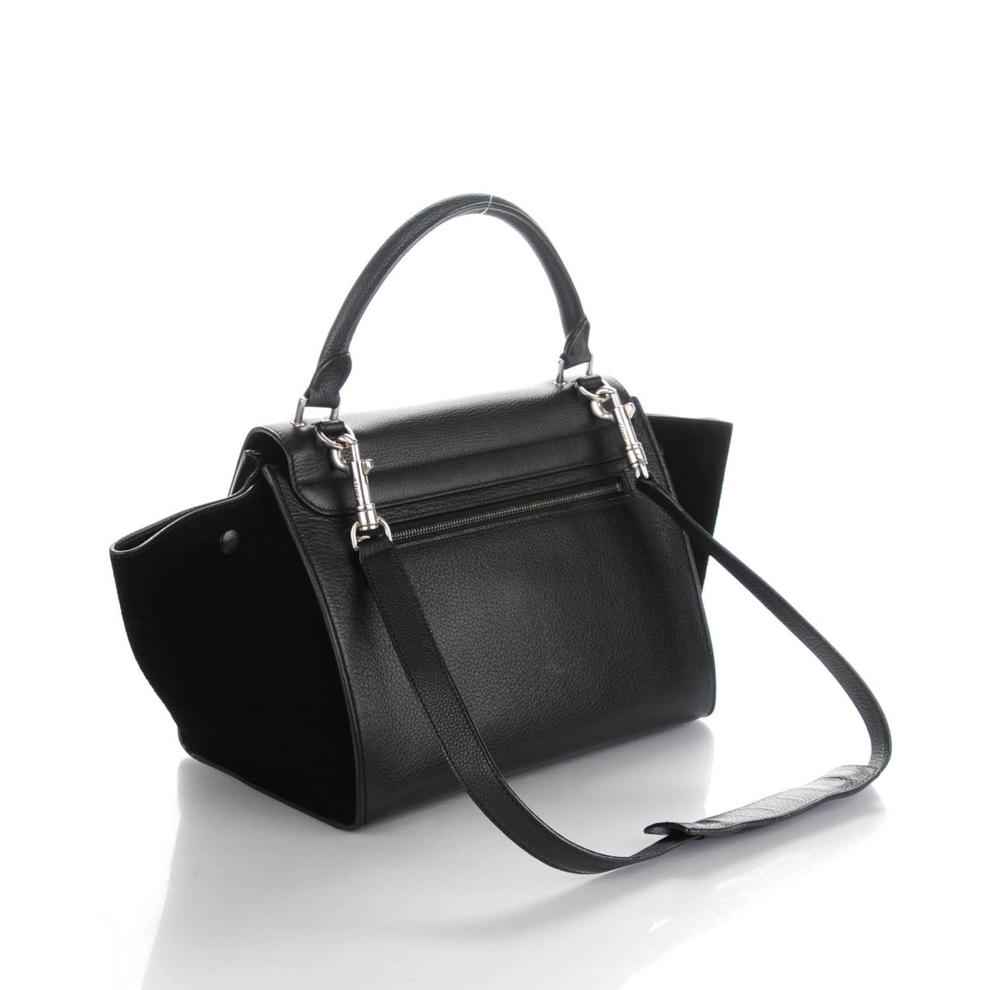 Drummed Calfskin Suede Small Trapeze Black