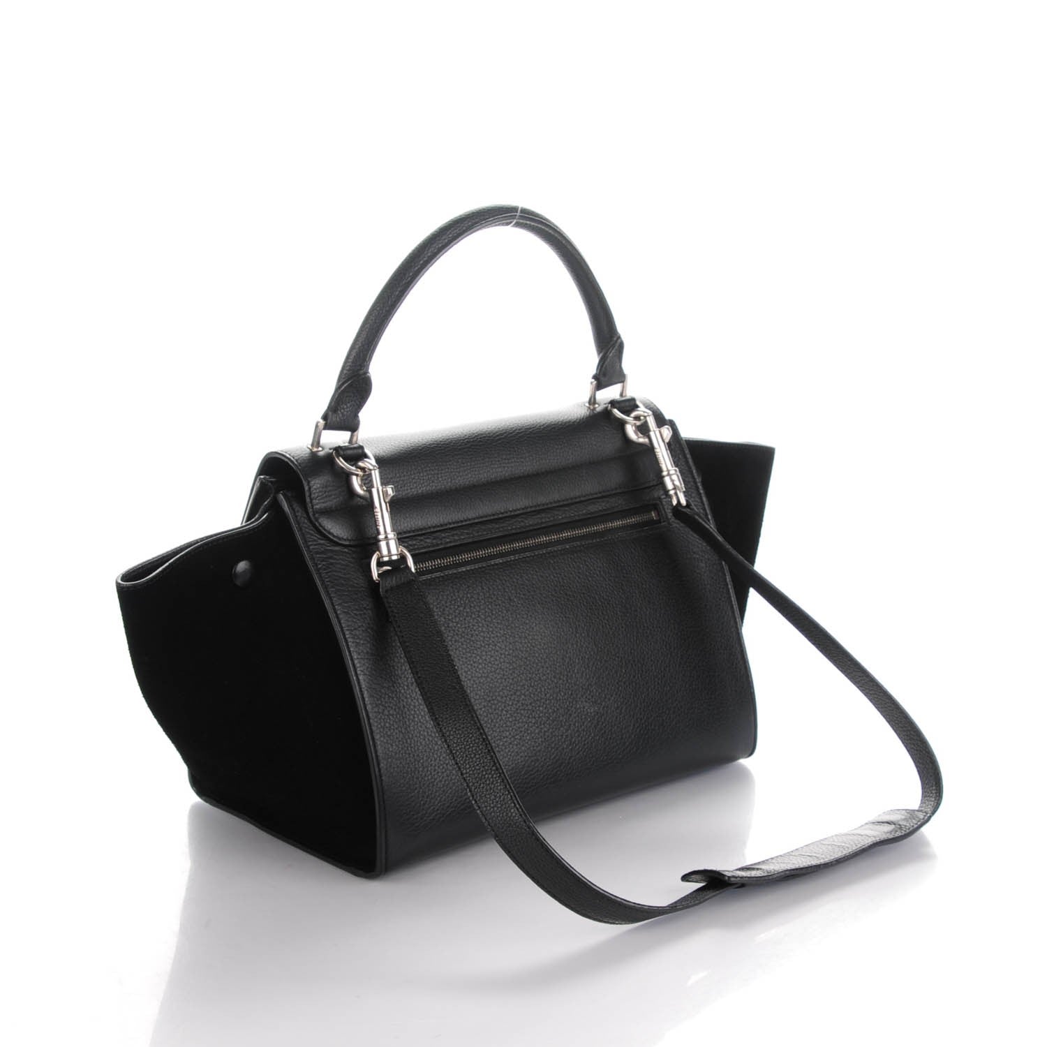 Celine Drummed Calfskin Suede Small Trapeze Black 3 of 7
