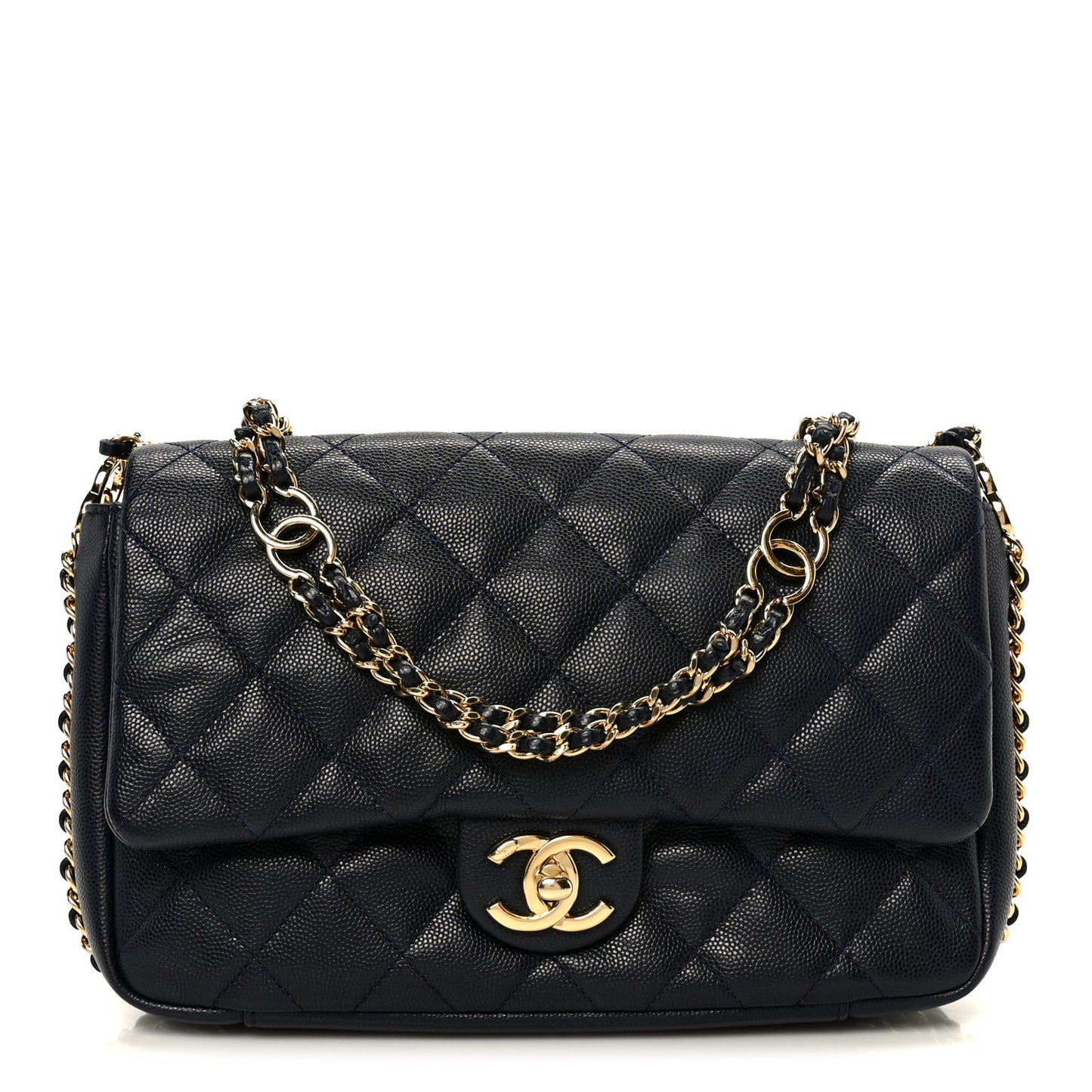 Caviar Quilted Small CC You Flap Navy