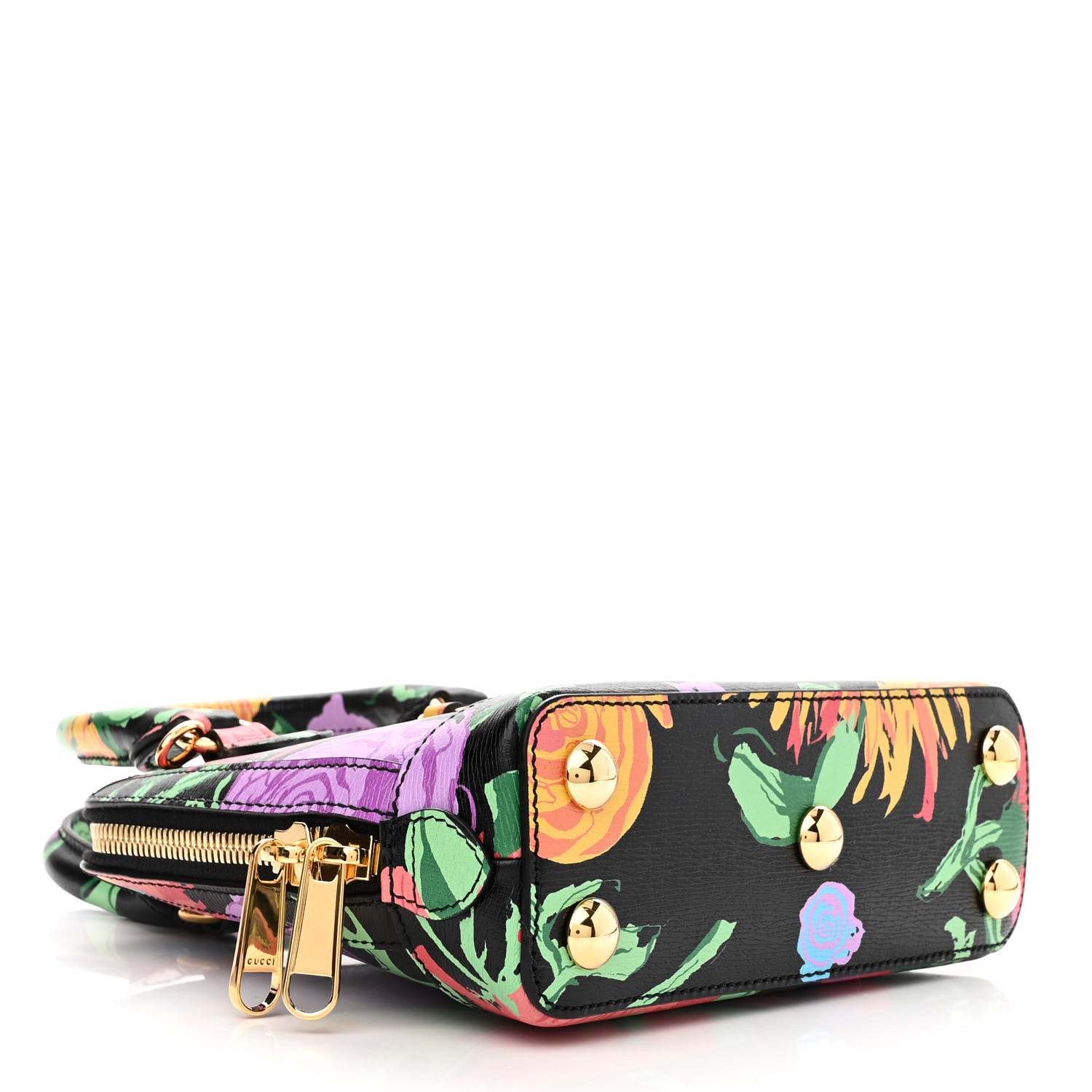 Gucci X KEN SCOTT New Shangai Calfskin Jenny Floral Print Mini Horsebit 1955 Top Handle Bag Black Pink 5 of 10