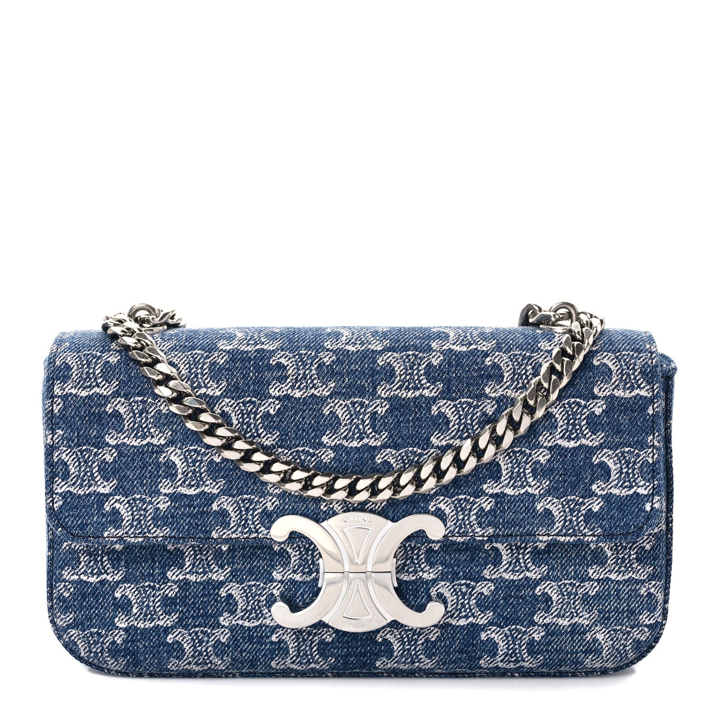 Denim Triomphe Claude Chain Shoulder Bag Blue Silver