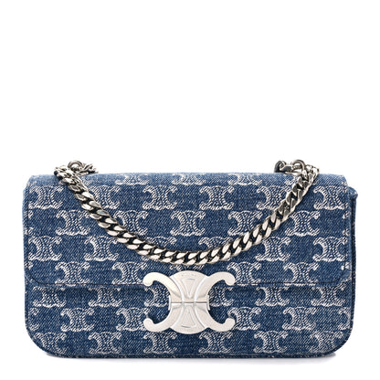 Celine Denim Triomphe Claude Chain Shoulder Bag Blue Silver 1 of 8