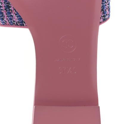 Chanel Tweed Lambskin CC Mules 37.5 Pink Blue 6 of 8