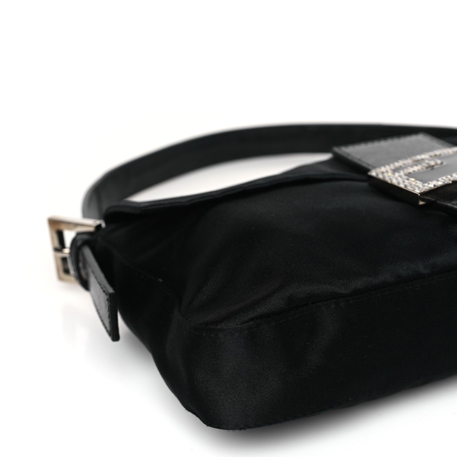 Fendi Satin Lizard Crystal Baguette Black 8 of 10