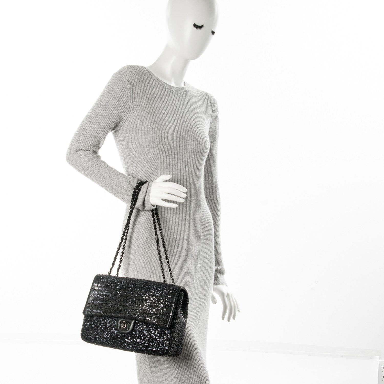 Chanel Sequin Lambskin Jumbo Moonlight on Water Flap Black 2 of 8