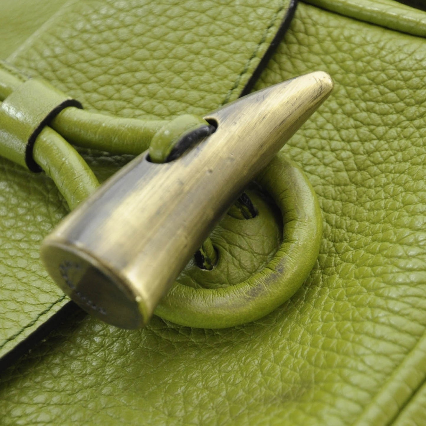Leather Haymarket Check Horn Toggle Shoulder Bag Green