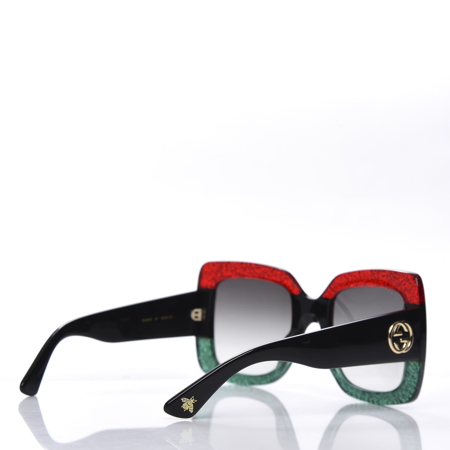 Gucci Acetate Square Frame Sunglasses GG0083S Glitter Red Black Green 4 of 8
