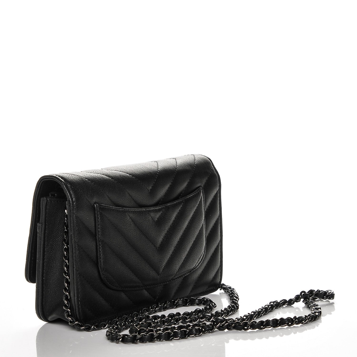 Chanel Sheepskin Chevron Quilted Reissue Wallet On Chain WOC So Black 3 of 8