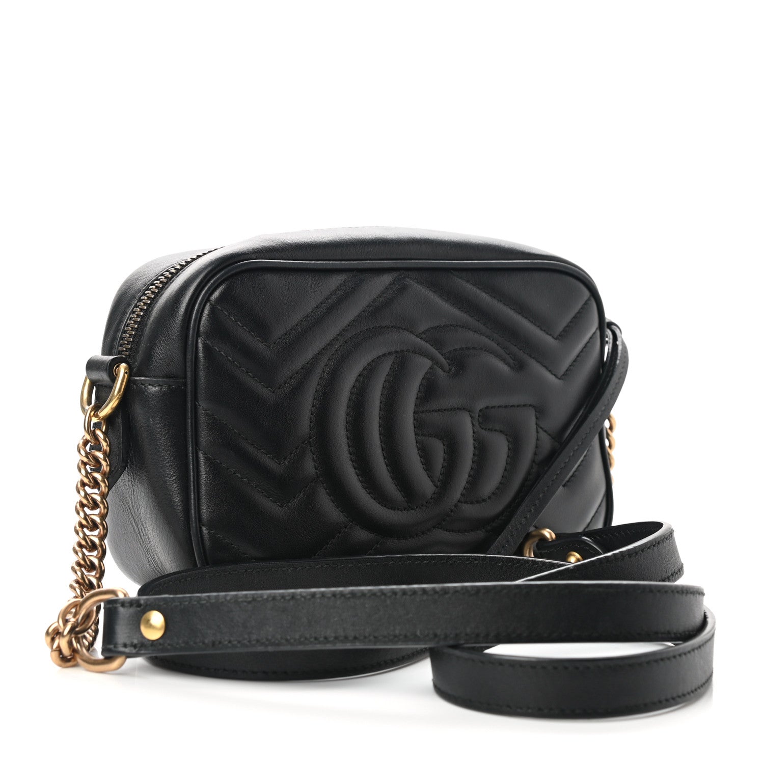 Gucci Calfskin Matelasse Mini GG Marmont Chain Shoulder Bag Black 3 of 10