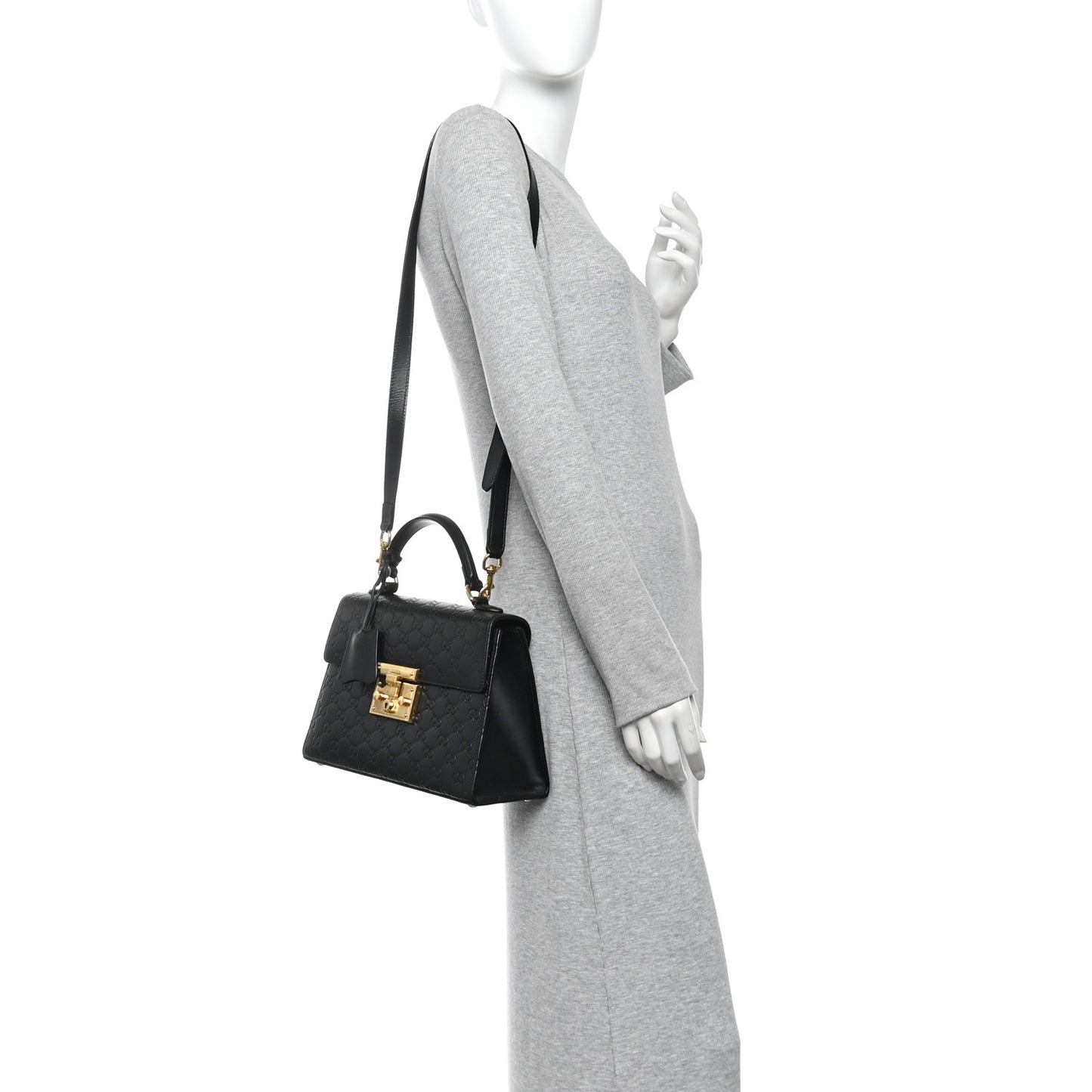 Guccissima Signature Small Padlock Top Handle Bag Black Black