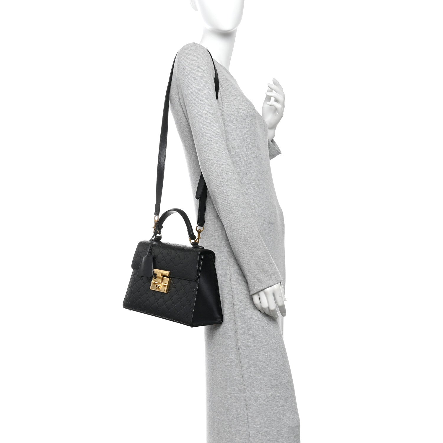 Gucci Guccissima Signature Small Padlock Top Handle Bag Black Black 2 of 10