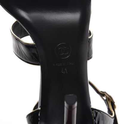 Chanel Patent Goatskin Camellia CC Sandals 41 Black Gold 6 of 9