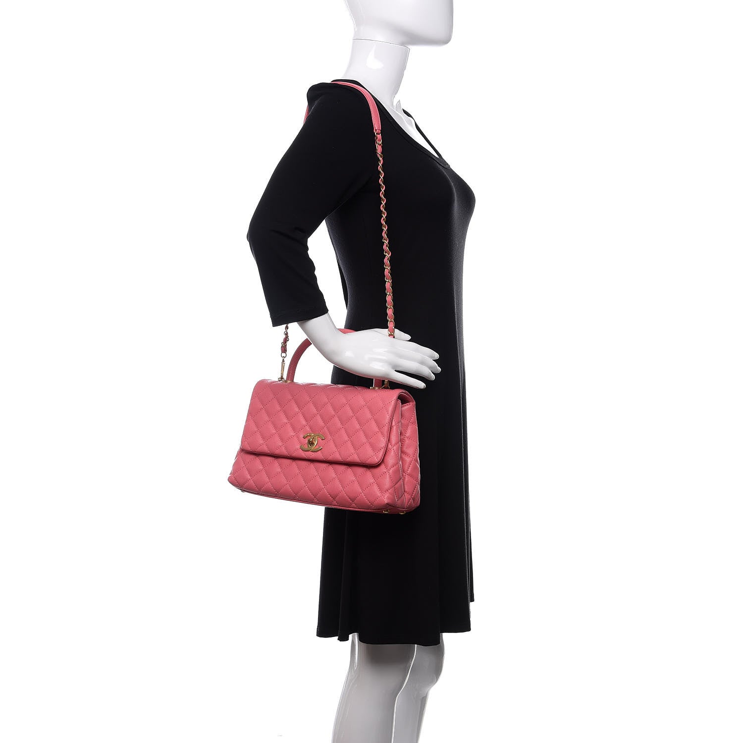 Chanel Caviar Lizard Embossed Quilted Small Coco Handle Flap Pink 2 of 12