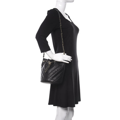 Chanel Lambskin Chevron Small Drawstring Bag Black 2 of 11