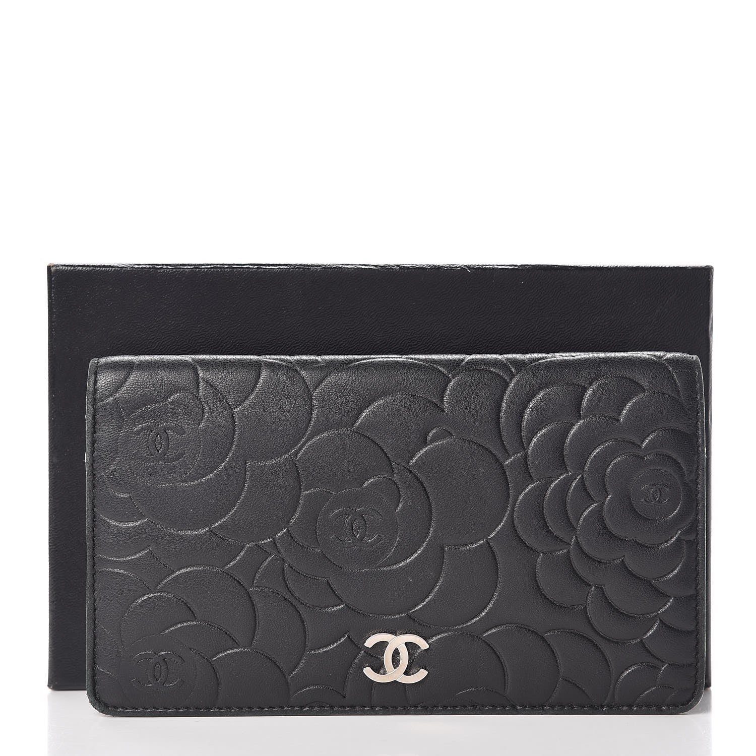 Chanel Lambskin Camellia Embossed Yen Wallet Black 15 of 15