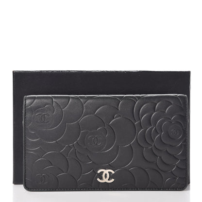 Chanel Lambskin Camellia Embossed Yen Wallet Black 15 of 15