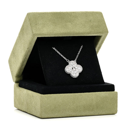 Van Cleef & Arpels 18K White Gold Diamond Vintage Alhambra Pendant Necklace 5 of 5