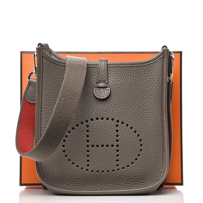 Hermes Taurillon Clemence Amazone Evelyne TPM Etain Rouge Casaque 9 of 9