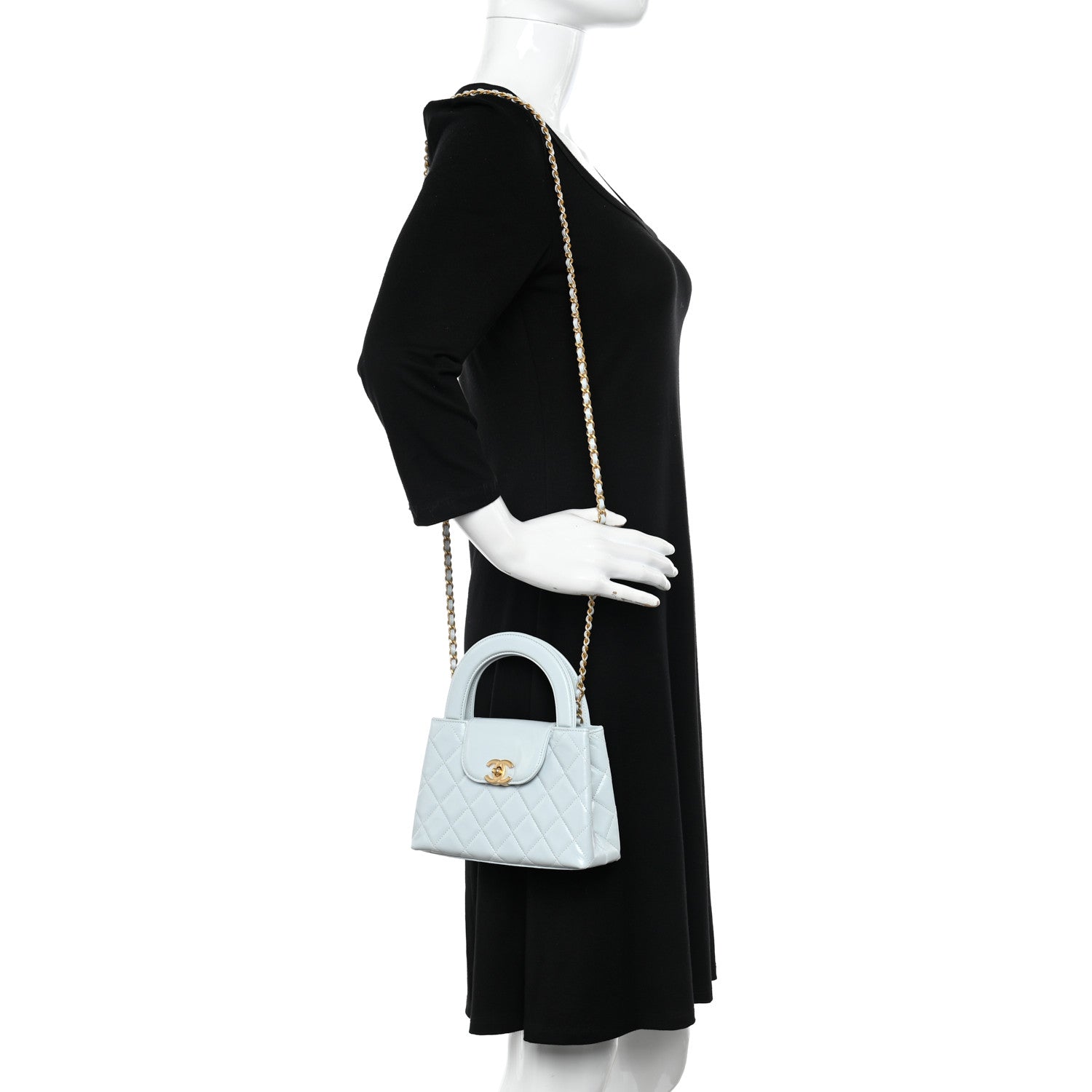 Chanel Shiny Aged Calfskin Quilted Nano Kelly Shopper Light Blue 2 of 11