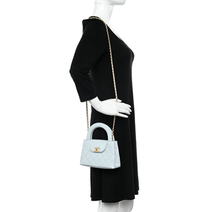 Chanel Shiny Aged Calfskin Quilted Nano Kelly Shopper Light Blue 2 of 11