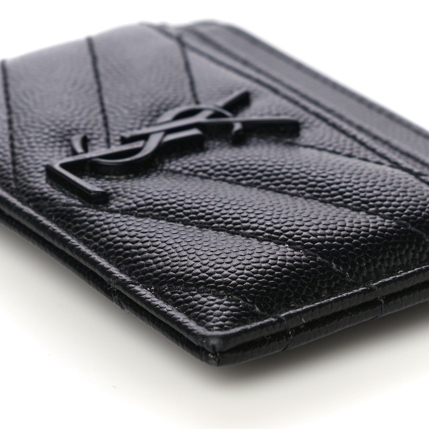 Saint Laurent Grain De Poudre Matelasse Chevron Monogram Credit Card Case Black 9 of 11