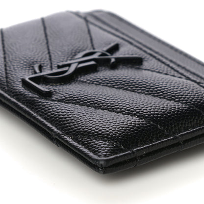 Saint Laurent Grain De Poudre Matelasse Chevron Monogram Credit Card Case Black 9 of 11