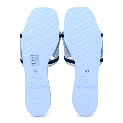 Gucci Jacquard Logo Embroidered Luna Slide Sandals 38.5 Sky Blue 7 of 10