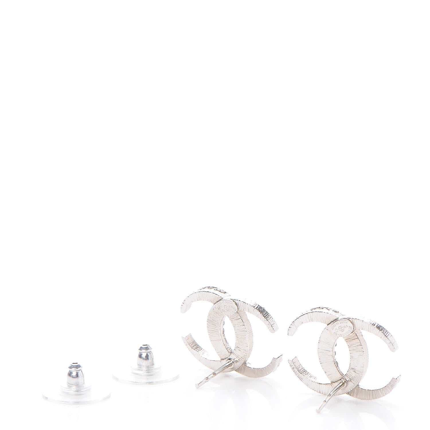 Chanel Crystal CC Moon Earrings Silver 3 of 5