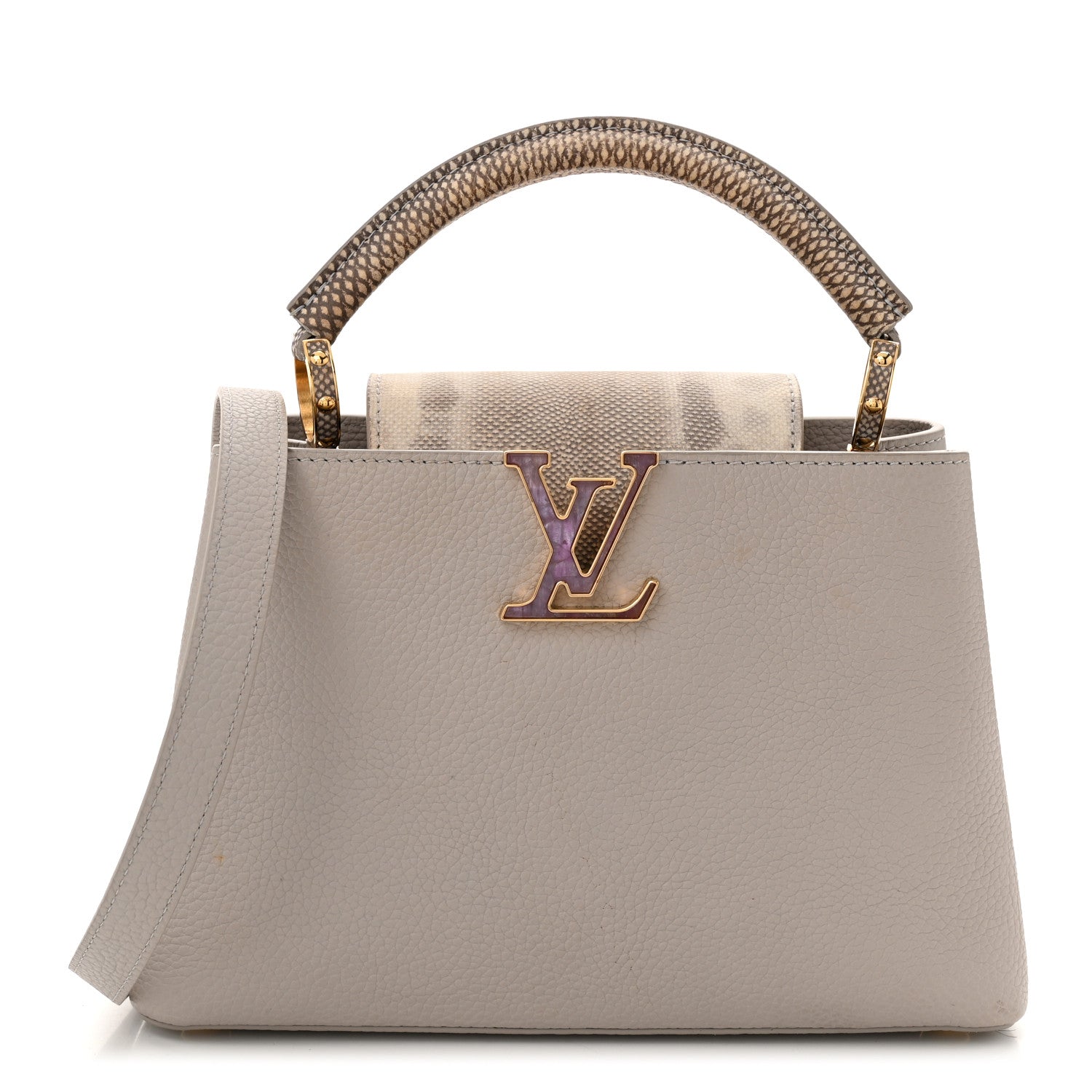 Louis Vuitton Taurillon Snakeskin Mother of Pearl Capucines BB Grey 1 of 9