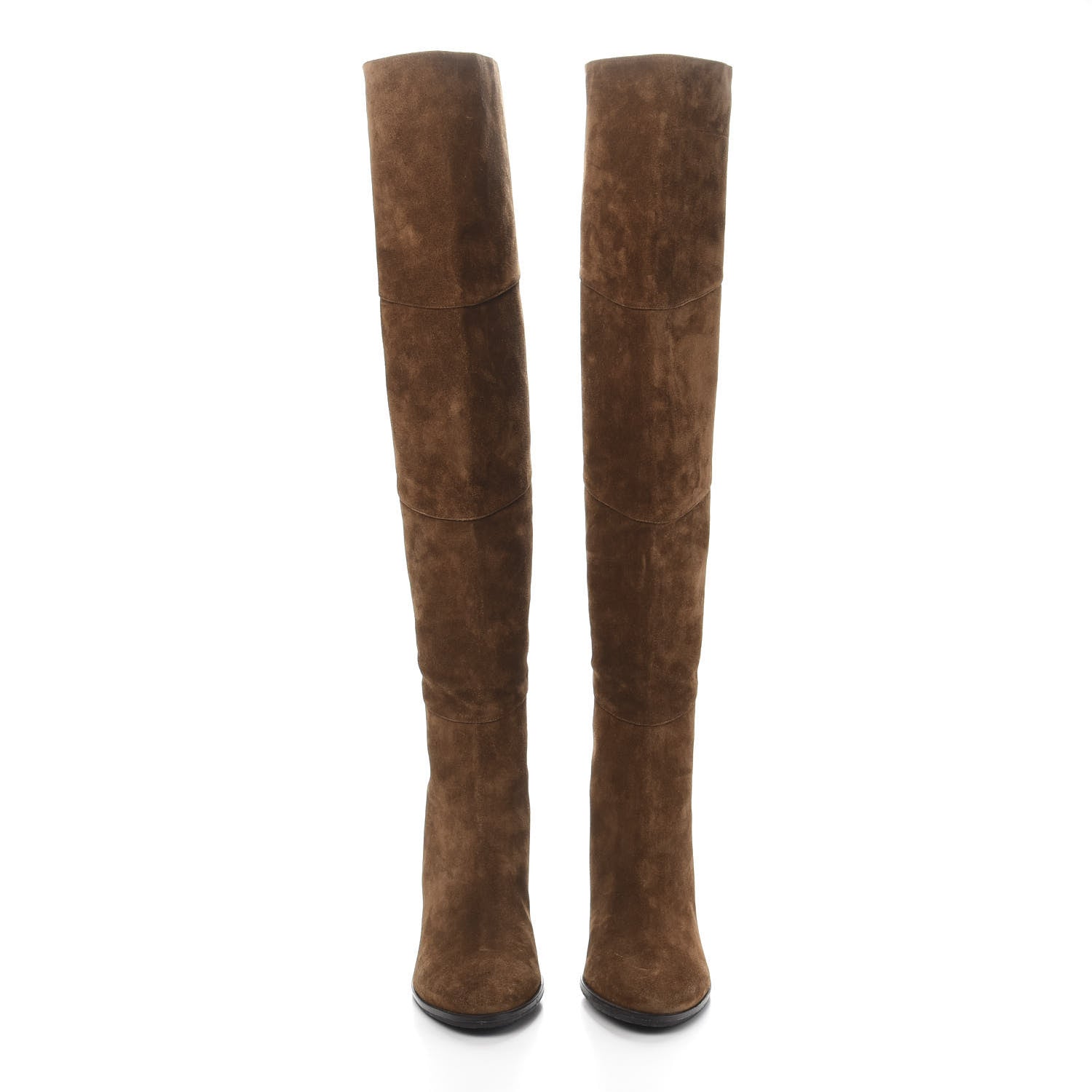 Jimmy Choo Suede Maira 80 Knee High Boots 41 Khaki Brown 2 of 7