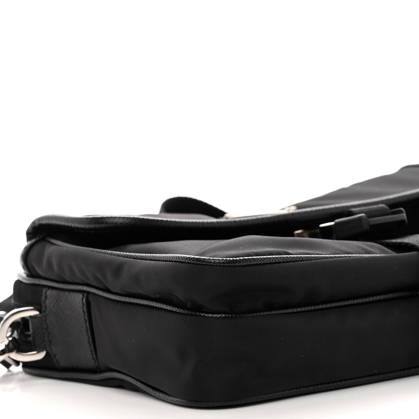 Re-Nylon Saffiano Pocket Single Snap Buckle Shoulder Bag Black