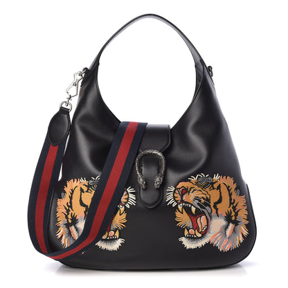 Gucci Calfskin Web Tiger Embroidered Large Dionysus Hobo Black 1 of 11
