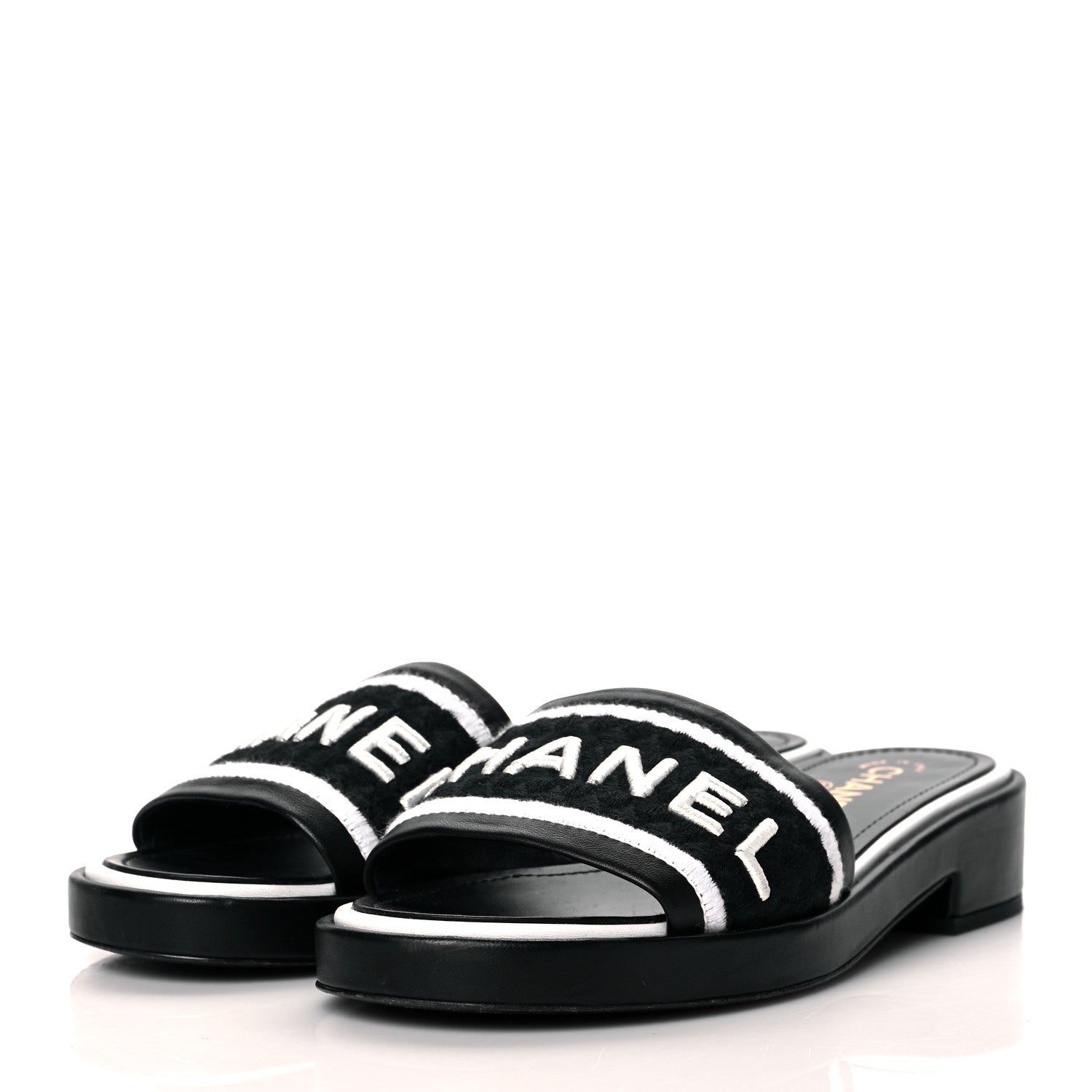 Chanel Lambskin Embroidered CC Mule Sandal 39 Black White 3 of 14