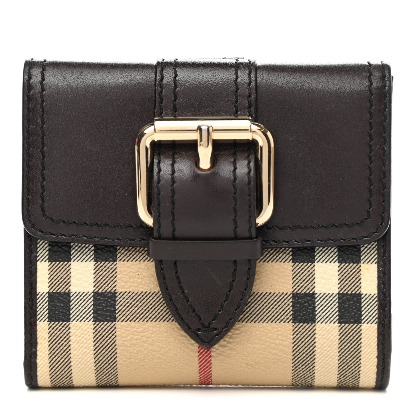 Calfskin House Check Compact Wallet Black