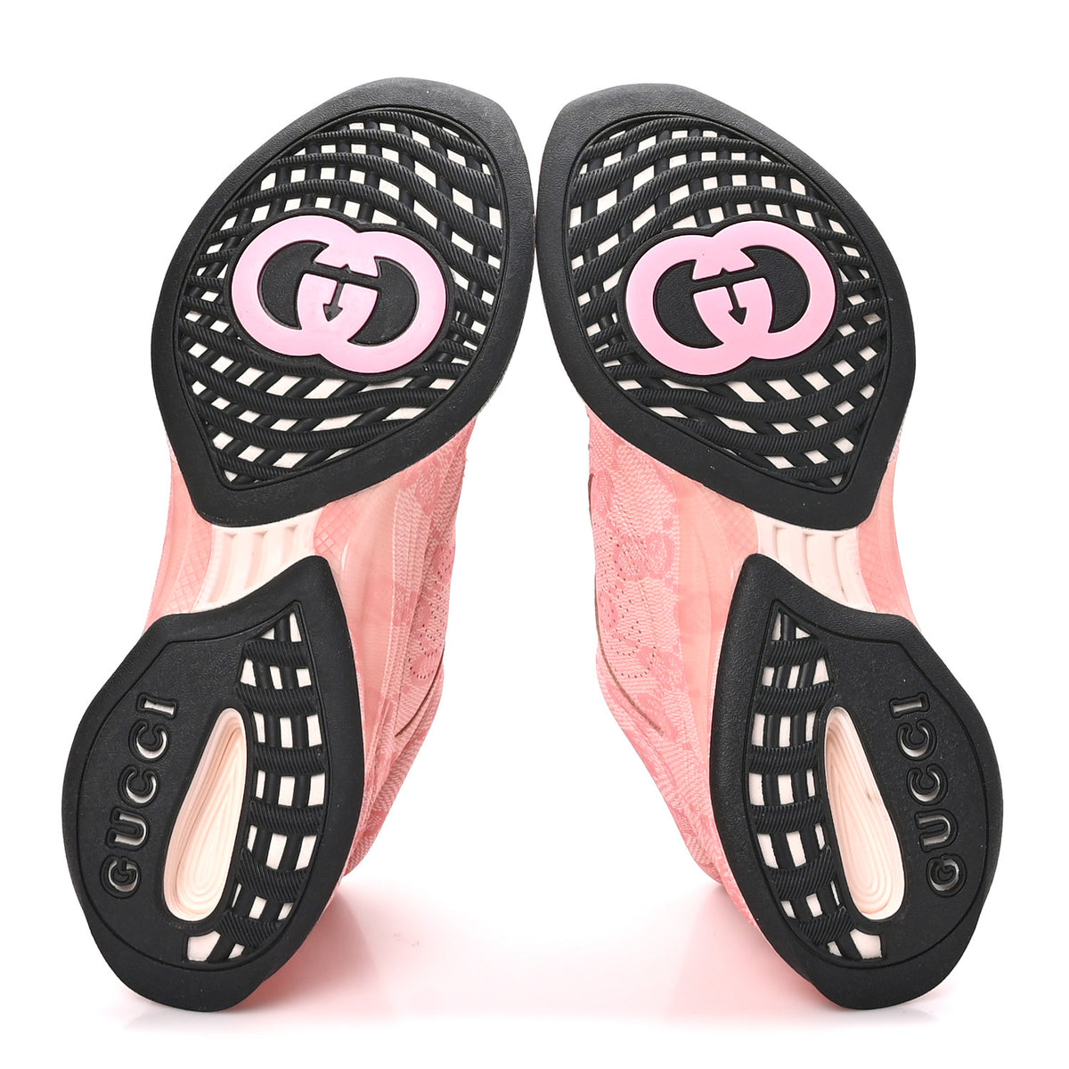 Ultralight Plume Calfskin Monogram Printed Womens Gucci Run Sneakers 39 Pale Pink
