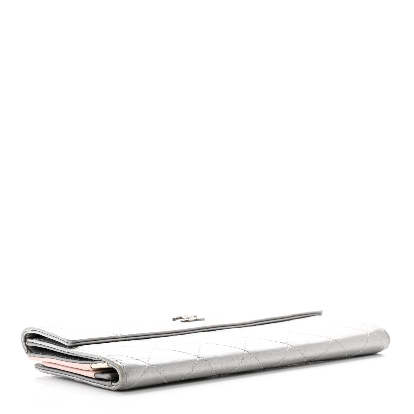 Aged Metallic Calfskin Large Palette Flap Wallet Silver