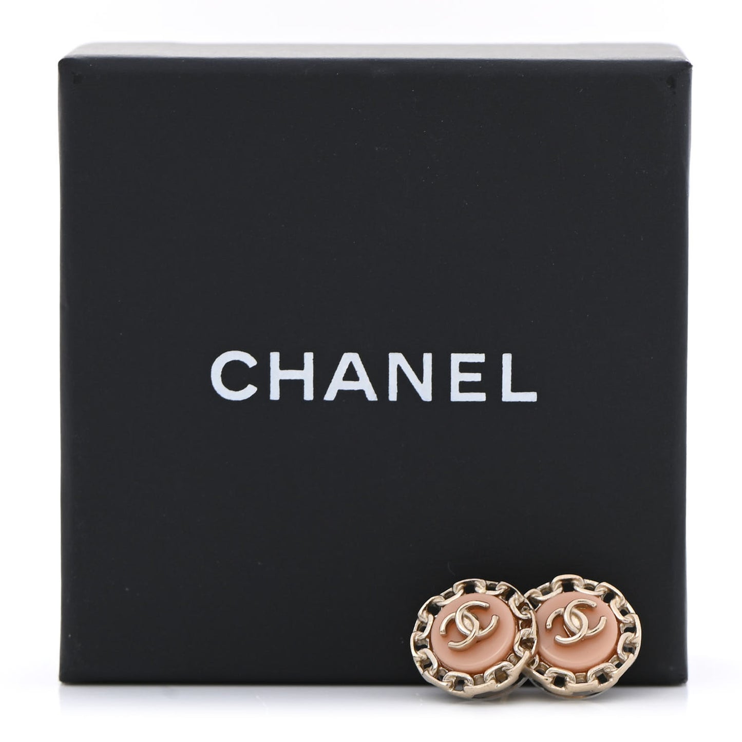 Resin Chain CC Round Earrings Gold Pink