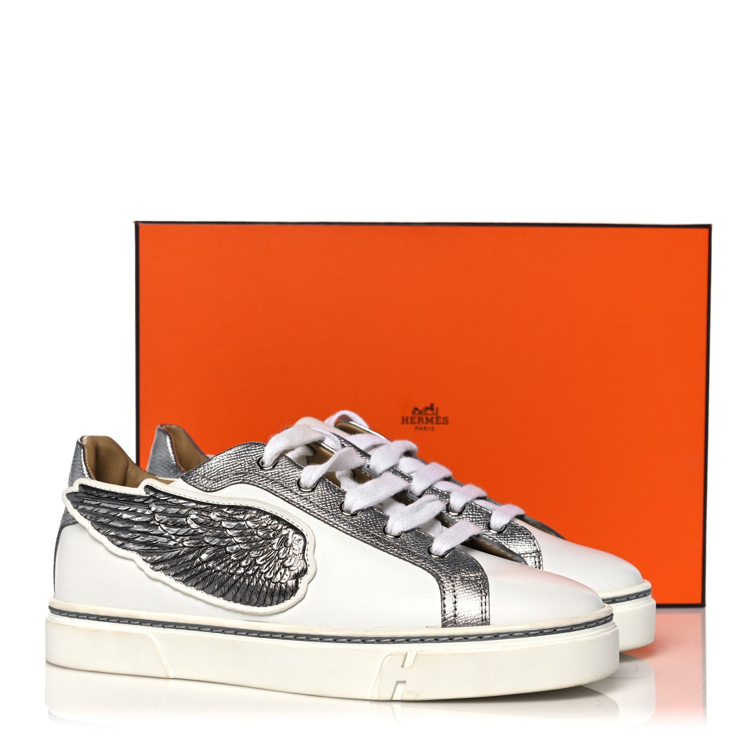 Calfskin Epsom Womens Velvet Sneakers 37 White Silver