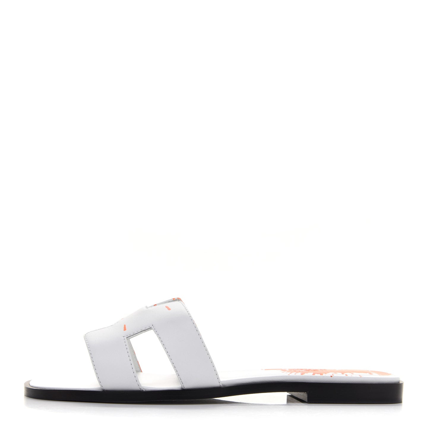 Calfskin Printed Peinture Fraiche Oran Sandals 37 White Orange