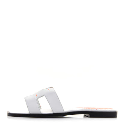 Hermes Calfskin Printed Peinture Fraiche Oran Sandals 37 White Orange 1 of 9